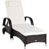 Outsunny Lettino Sdraio Reclinabile In PE Rattan Con Materassino Imbottito E Ruote, Marrone