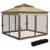 Outsunny Gazebo Doppio Tetto Impermeabile Con Zanzariere, Marrone, 325x325cm