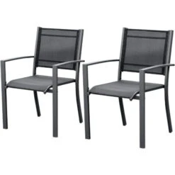 Outsunny Set 2 Sedie Da Esterno In Acciaio E Textilene Nero