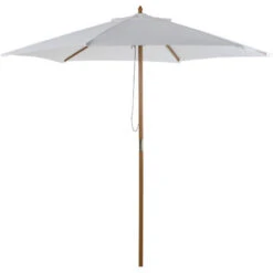 Ombrellone Da Giardino Rotondo Outsunny, In Bambù, Bianco Crema, Ø250 X 230cm