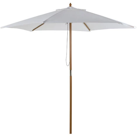Ombrellone Da Giardino Rotondo Outsunny, In Bambù, Bianco Crema, Ø250 X 230cm