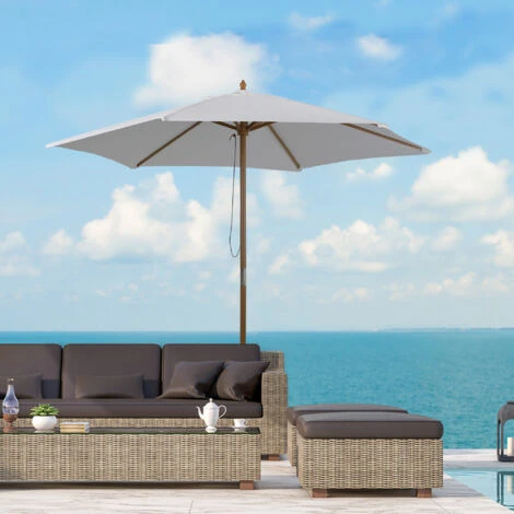 Ombrellone Da Giardino Rotondo Outsunny, In Bambù, Bianco Crema, Ø250 X 230cm - immagine 2