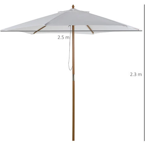 Ombrellone Da Giardino Rotondo Outsunny, In Bambù, Bianco Crema, Ø250 X 230cm - immagine 3