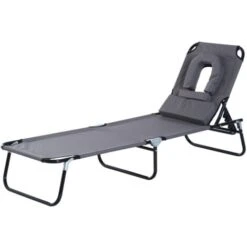 Outsunny Lettino Sdraio Pendisole Da Esterno Con Cuscino Poggiatesta Pieghevole Grigio