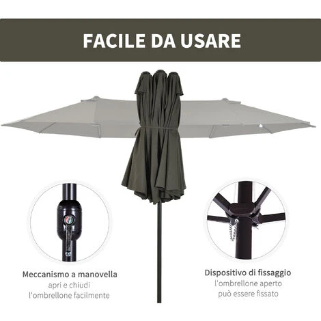 Outsunny Ombrellone Doppio Da Giardino Grigio Area Coperta: 4.6m - immagine 5
