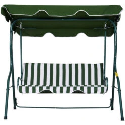 Outsunny Dondolo 3 Posti In Acciaio Con Tettuccio E Imbottitura In Tessuto A Righe Bianco E Verde