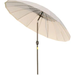 Outsunny Ombrellone Da Giardino Inclinabile E Con Manovella Ф255cm Bianco Crema