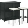 Set Da Bar 3 Pz In Polyrattan Nero VidaXL