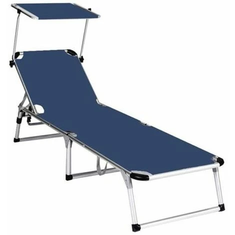 LETTINO PRENDISOLE PIEGHEVOLE IN ALLUMINIO TELO IN TEXILENE BLU CON PARASOLE