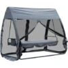 Outsunny Dondolo Da Giardino Con Zanzariera E Cuscino In Ferro, Grigio, 240x140x197cm