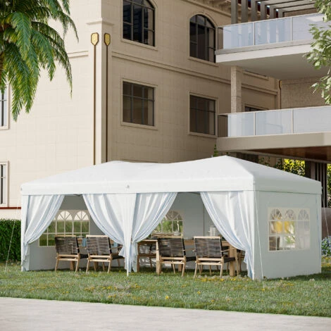 Outsunny Gazebo Pieghevole Da Giardino Con 6 Pannelli Laterali, Bianco, 6x3x2.55m - immagine 2