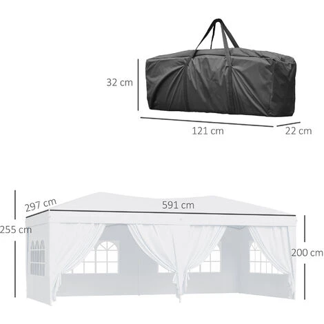 Outsunny Gazebo Pieghevole Da Giardino Con 6 Pannelli Laterali, Bianco, 6x3x2.55m - immagine 3
