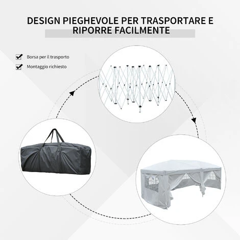 Outsunny Gazebo Pieghevole Da Giardino Con 6 Pannelli Laterali, Bianco, 6x3x2.55m - immagine 4