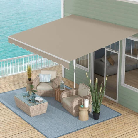 Outsunny Tenda Da Sole A Braccio Avvolgibile Manuale In Poliestere Impermeabile, Beige, 4x2.5m - immagine 2