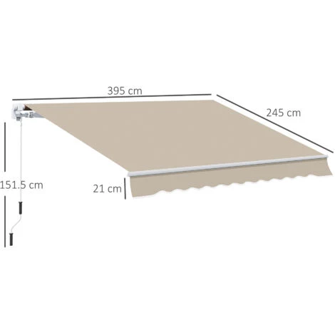 Outsunny Tenda Da Sole A Braccio Avvolgibile Manuale In Poliestere Impermeabile, Beige, 4x2.5m - immagine 3