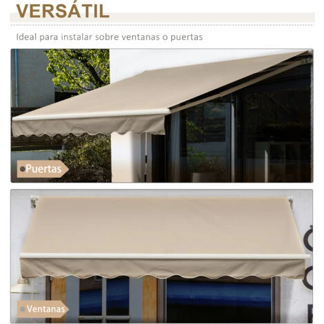 Outsunny Tenda Da Sole A Braccio Avvolgibile Manuale In Poliestere Impermeabile, Beige, 4x2.5m - immagine 5