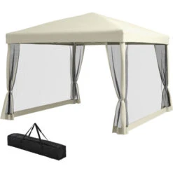 Outsunny Gazebo Impermeabile Con Pareti Rimovibili Struttura In Acciaio E Copertura Oxford, Crema, 3x3m