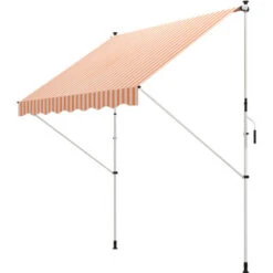 Outsunny Tenda Da Sole A Muro Con Pali Di Supporto, Bianco E Giallo, 300x150cm