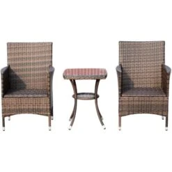 Outsunny Set Poltroncine Da Giardino In Rattan Con Tavolino, Marrone