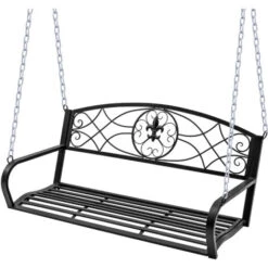Outsunny Dondolo Da Esterno Sospeso In Ferro Battuto Nero