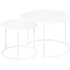 Outsunny Set 2 Tavolini Da Salotto E Giardino Sovrapponibili In Ferro, Bianco