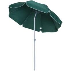 Outsunny Ombrellone Da Esterno, Giardino, Terrazza Portatile Φ220cm Con Tettuccio Inclinabile In Poliestere Verde Scuro