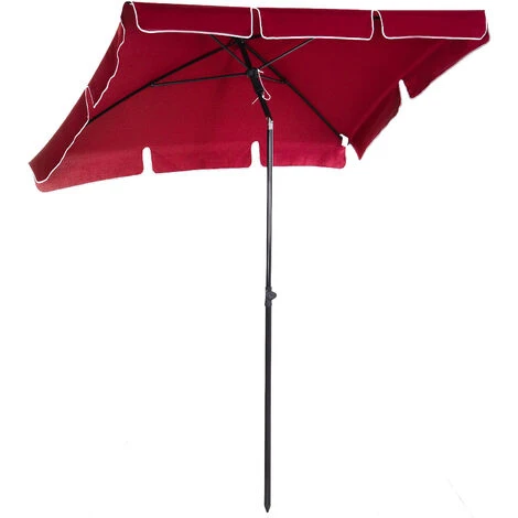 Outsunny Ombrellone Da Giardino Rettangolare Con Inclinazione Regolabile E Palo In Alluminio, 198x130x240cm, Rosso E Nero