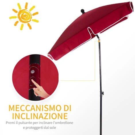 Outsunny Ombrellone Da Giardino Rettangolare Con Inclinazione Regolabile E Palo In Alluminio, 198x130x240cm, Rosso E Nero - immagine 4