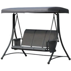Outsunny Dondolo 3 Posti Da Giardino O Terrazzo Con Tettuccio Regolabile E Tasche Portaoggetti Grigio Scuro 196x128x172cm