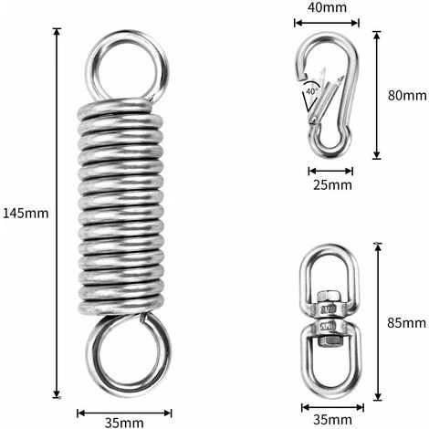 Gancio Da Soffitto LITZEE, Molla In Acciaio Con Capacità Di 250 Kg, Gancio Da Soffitto In Acciaio Inossidabile 304 Ad Alte Prestazioni Con Due Moschettoni Per Amache Sospese - immagine 2