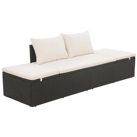 Nova Lettino Prendisole In Robusto Rattan 195x60 Cm Dotato Di Cuscini Vari Colori Colore : Nero