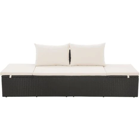 Nova Lettino Prendisole In Robusto Rattan 195x60 Cm Dotato Di Cuscini Vari Colori Colore : Nero - immagine 2