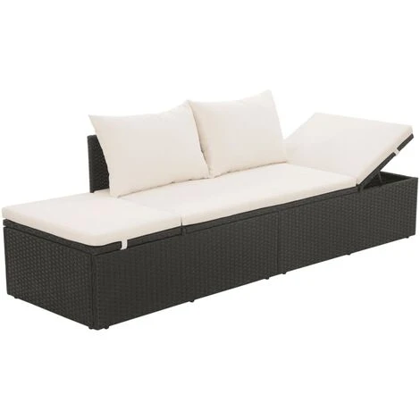 Nova Lettino Prendisole In Robusto Rattan 195x60 Cm Dotato Di Cuscini Vari Colori Colore : Nero - immagine 3
