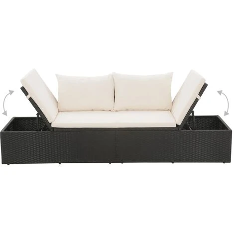 Nova Lettino Prendisole In Robusto Rattan 195x60 Cm Dotato Di Cuscini Vari Colori Colore : Nero - immagine 4