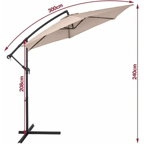 Ombrellone Giardino Decentrato 3x3 Mt Palo Alcciaio Gazebo Piscina Tortora - immagine 2