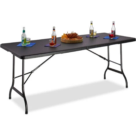 Relaxdays Tavolo Da Giardino Pieghevole, Tavolino Da Campeggio Picnic, Con Maniglia, H X L X P 72x178x74 Cm, Nero
