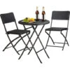 Relaxdays Set Mobili Da Giardino BASTIAN, Tavolo E Sedie Campeggio, Pieghevoli, Rattan, HxLxP 75,5x60x60 Cm, Nero