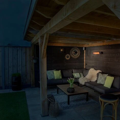 VONROC Stufa Riscaldante A Infrarossi 2000W Da Esterno. 2 Livelli Di Calore. Per Parete E Soffitto. Protezione IP65. Con Elemento Anabbagliante. Incl. Telecomando. Nero - immagine 2