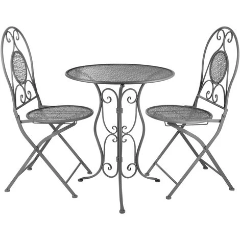 Set Da Giardino Tavolino E 2 Sedie Pieghevoli In Ferro Grigio - immagine 4
