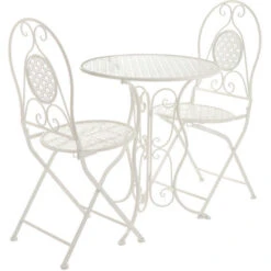 Set Da Giardino Tavolino E 2 Sedie Pieghevoli In Ferro Bianco