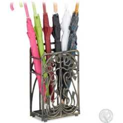 Relaxdays Portaombrelli In Ghisa, Rettangolare, Con Sgocciolatoio, Massiccio, HxLxP 48,5x30,5x16 Cm Vintage, Bronzo