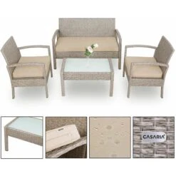 Casaria Set Lounge Poly Rattan Lounge Cuscini 5cm Idrorepellente Dinette Da Giardino Salottino Da Balcone Mobili Da Esterno