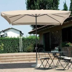 Ombrellone Giardino Palo Centrale 3x3 Tortora Telo Con Flap Chiusura Carrucola