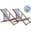 Set Di 2 Sedie Sdraio Per Giardino In Legno Scuro Bianco E Blu Anzio