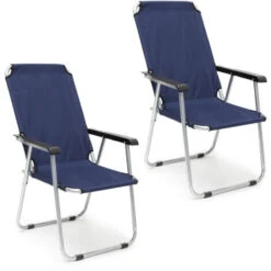 Relaxdays Set Da 2 Sedie Da Campeggio, Pieghevole Con Braccioli, Giardino & Spiaggia, Portatile, 91x53,5x75 Cm,Blu Scuro