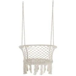 Outsunny Sedia Sospesa In Poliestere E Macramè Per Interni Ed Esterni Crema