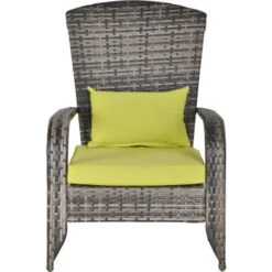 Outsunny Poltrona Da Giardino In PE Rattan Con Braccioli E Cuscini Imbottiti Grigia E Verde