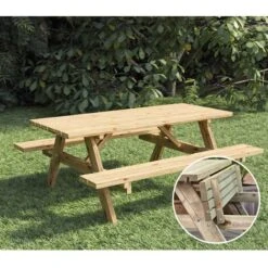 Onlywood Tavolo Picnic In Legno 200 X 155 Cm - Con Panche Pieghevoli