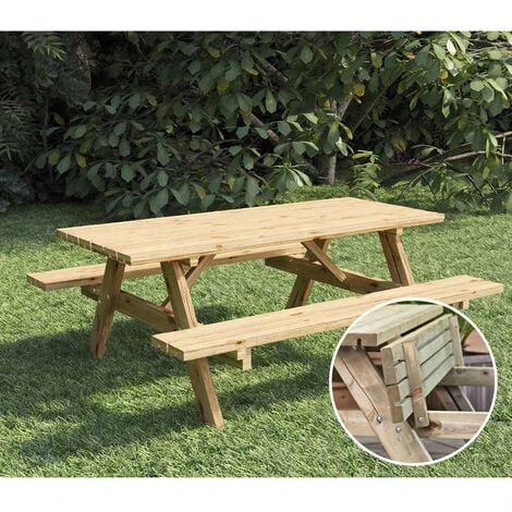 Onlywood Tavolo Picnic In Legno 200 X 155 Cm - Con Panche Pieghevoli