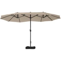 Outsunny Ombrellone Da Giardino Doppio 460x270cm Apertura A Manovella, Base A Croce E Zavorra, Acciaio E Poliestere Khaki